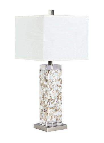 Capiz Square Shade Table Lamp with Crystal Base White and Silver by Coaster