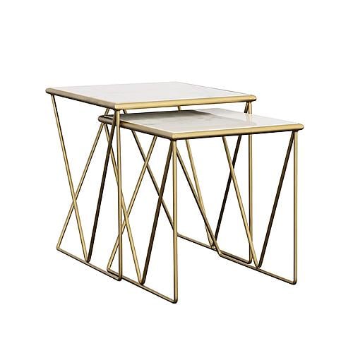 Bette 2-piece Nesting Table Set White and Gold by Coaster