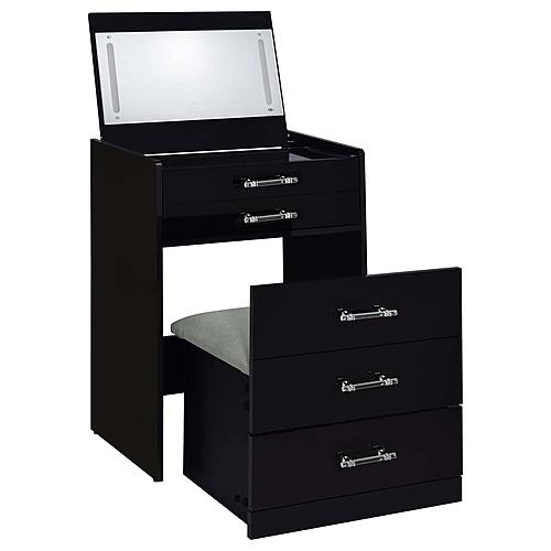 Danbury 3-Drawer Makeup Vanity and Stool Set Black High Gloss by Coaster