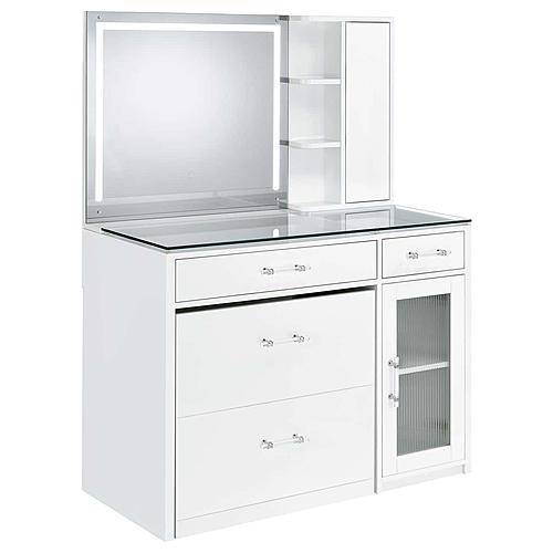 Flora 2-Drawer Vanity Set w/LED Mirror White High Gloss by Coaster