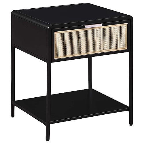 Amherst 1-drawer Radio Weave Cane Metal Bedside Table Black by Coaster