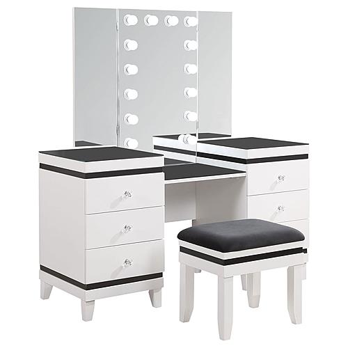 Talei 6-drawer Vanity Set w/Hollywood Lighting Black and White by Coaster