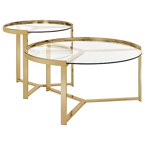 Delia 2-piece Round Nesting Table Clear and Gold by Coaster