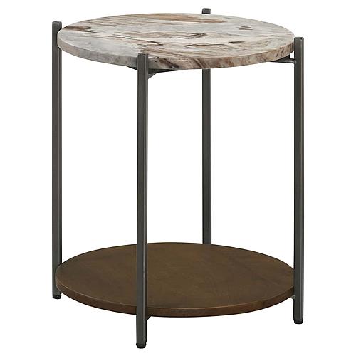 Noemie Round Marble Top Accent Side Table White and Gunmetal by Coaster