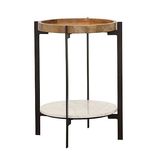 Adhvik Round Accent Table with Marble Shelf Natural and Black by Coaster