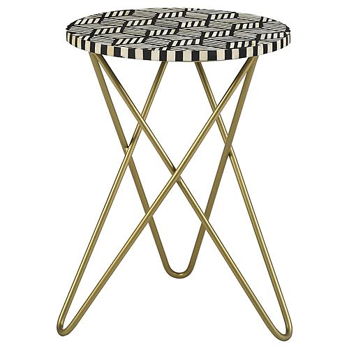 Xenia Round Bone Inlay Accent Side Table White and Gold by Coaster
