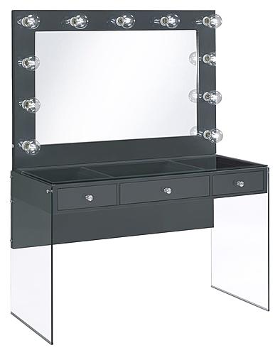 Afshan 3-drawer Vanity Desk w/Lighting Mirror Grey High Gloss by Coaster