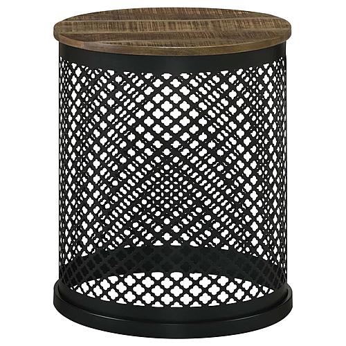 Aurora Round Drum Base Accent Side Table Natural and Black by Coaster