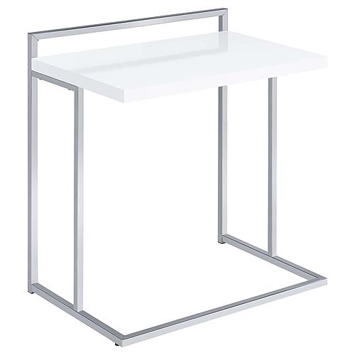 Dani Rectangular C-Shaped Sofa Side Table White High Gloss by Coaster