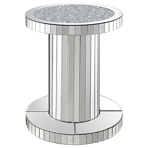 Dorielle Crystal Inlay Round Top Accent Table Mirror by Coaster