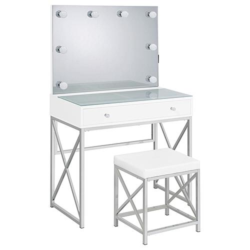 Eliza 2-piece Vanity Set w/Hollywood Lighting White and Chrome by Coaster