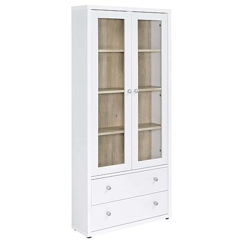 Hawthorne 4-Shelf Glass Door Tall Cabinet w/Drawers White by Coaster