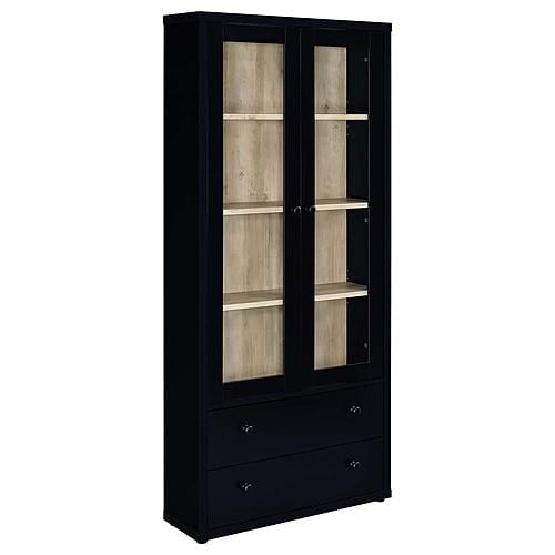 Hawthorne 4-Shelf Glass Door Cabinet w/Drawers Black by Coaster