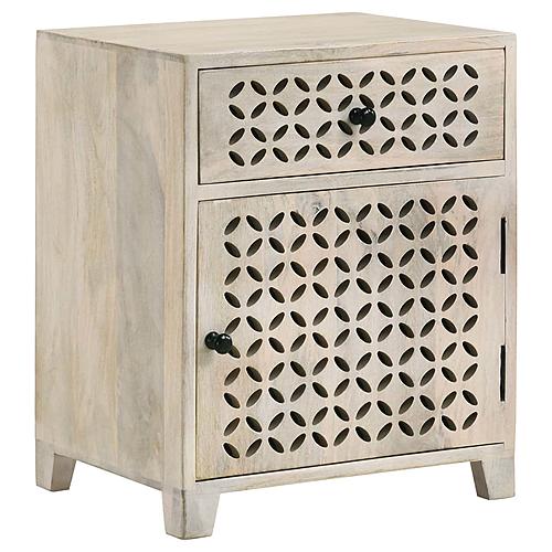 August 1-Drawer Trellis Pattern Storage Cabinet White Washed by Coaster