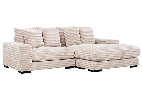 Cocoon Oversized Plunge Chaise Sectional Sofa in Taupe Corduroy