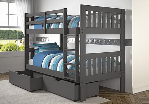 Twin/Twin Mission Bunk Bed w/Dual Under Bed Drawers In Dark Grey Finish by Donco