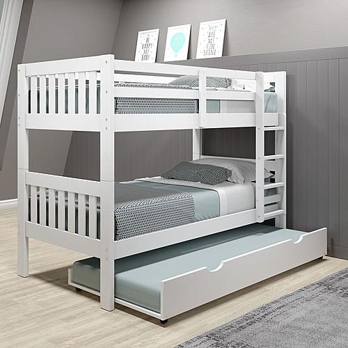 Twin/Twin Mission Bunk Bed w/Twin Trundle Bed In White Finish by Donco
