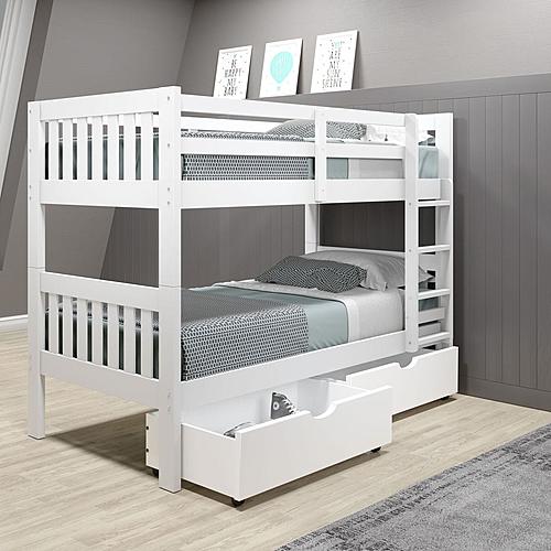 Twin/Twin Mission Bunk Bed w/Dual Under Bed Drawers In White Finish by Donco