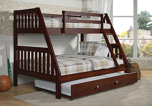 Twin/Full Mission Bunk Bed w/Twin Trundle Bed In Dark Cappuccino Finish by Donco