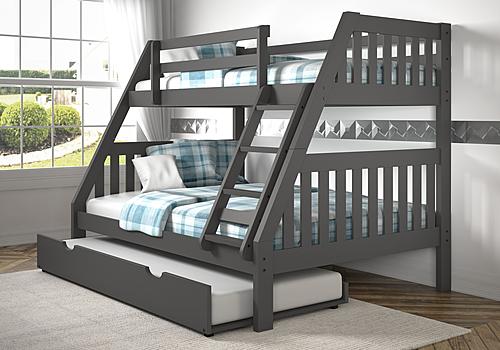 Twin/Full Mission Bunk Bed w/Twin Trundle Bed In Dark Grey Finish by Donco