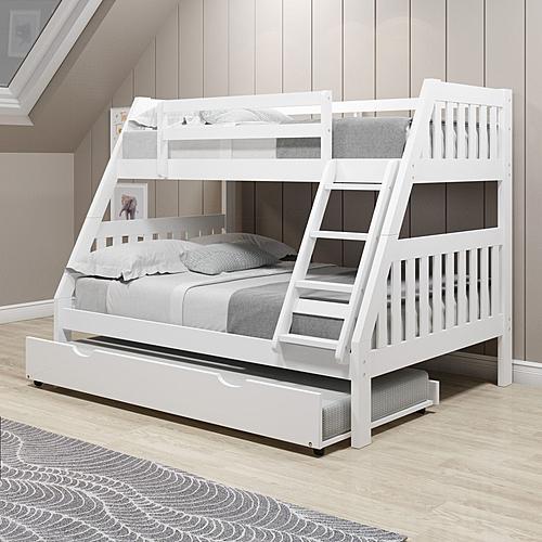 Twin/Full Mission Bunk Bed w/Twin Trundle Bed In White Finish by Donco