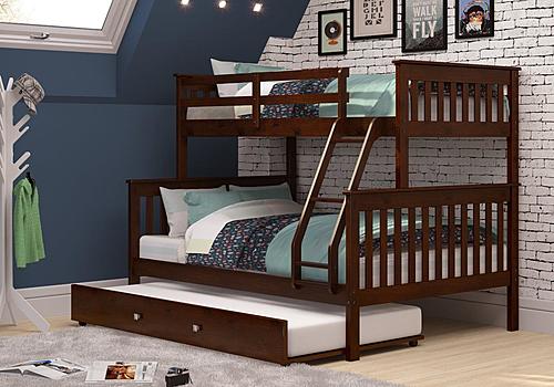 Twin/Full Mission II Bunk Bed w/Twin Trundle Bed In Dark Cappuccino Finish by Donco