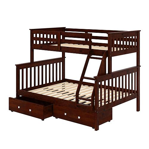 Twin/Full Mission II Bunk Bed w/Dual Under Bed Drawers In Dark Cappuccino Finish by Donco