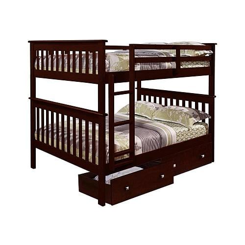 Full/Full Mission II Bunk Bed With Dual Underbed Drawers Dark Cappuccino Finish by Donco