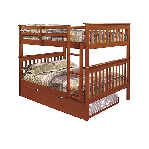 Full/Full Mission Bunk Bed With Trundle Bed Light Espresso Finish by Donco