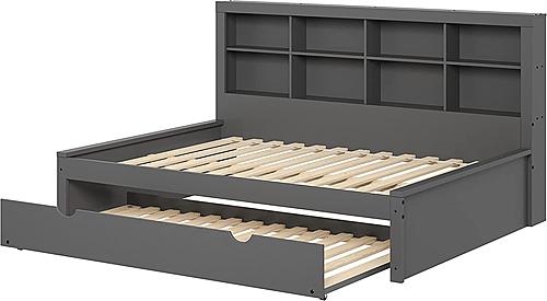 Full Bookcase Day Bed In Dark Grey w/Twin Trundle by Donco