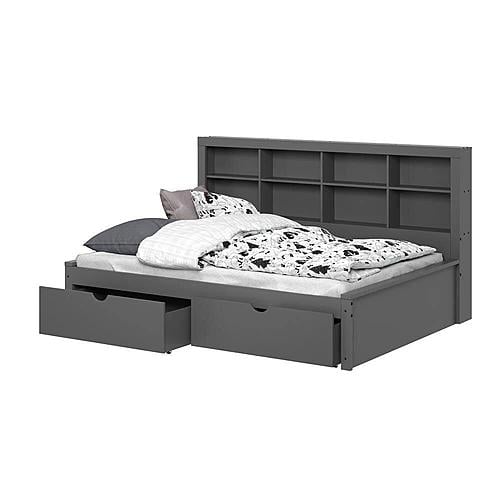 Full Bookcase Day Bed In Dark Grey w/Dual Under Bed Drawers by Donco