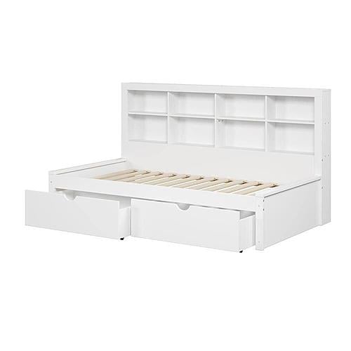 Twin Bookcase Day Bed In White w/Dual Under Bed Drawers by Donco