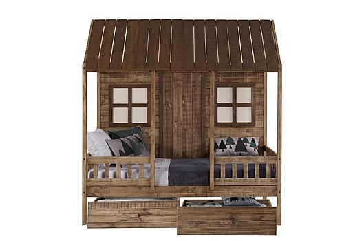 Twin Front Porch Low Loft In Rustic Driftwood Finish w/Dual Underbed Drawers by Donco