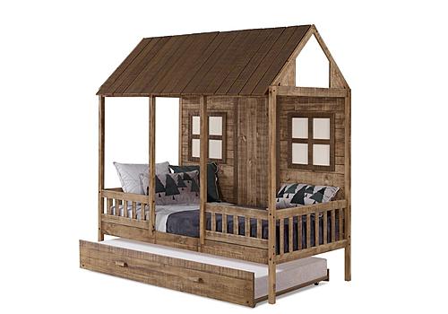 Twin Front Porch Low Loft In Rustic Driftwood Finish w/Twin Trundle Bed by Donco