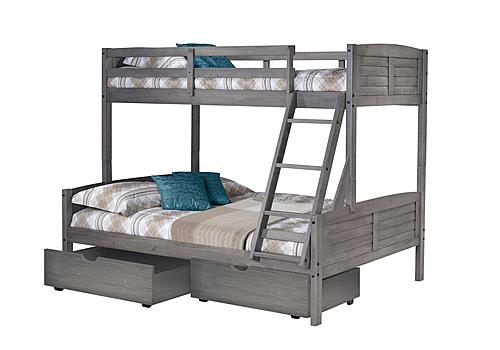 Twin/Full Louver Bunk Bed With Dual Under Bed Drawers In Antique Grey Finish by Donco
