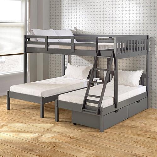 Full Over Double Twin Bed Loft Bunk In Dark Grey Finish w/Dual Under Bed Drawers by Donco