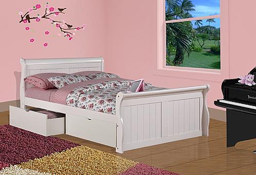 Full Sleigh Bed With Dual Underbed Drawers White Finish by Donco
