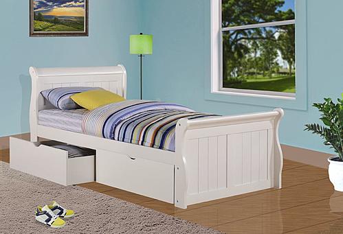 Twin Sleigh Bed With Dual Underbed Drawers White Finish by Donco