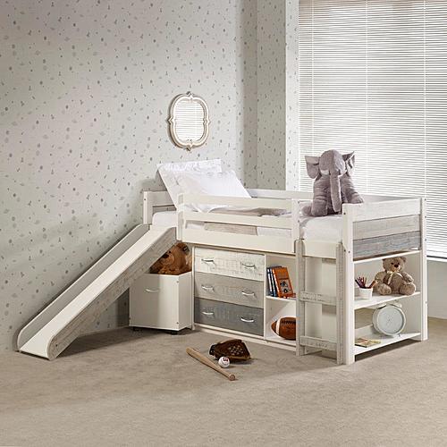 Twin Panel Low Loft Set With Slide & Case Pieces In Two-tone Grey/White Finish by Donco