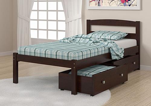 Twin Econo Bed With Dual Under Bed Drawer Dark Cappuccino Finish by Donco
