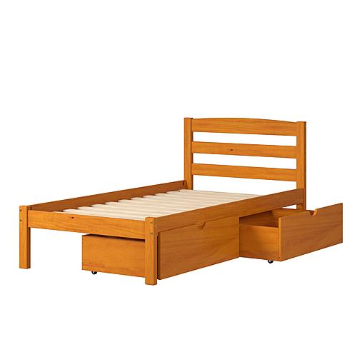 Twin Econo Bed With Dual Under Bed Drawers Light Honey Finish by Donco
