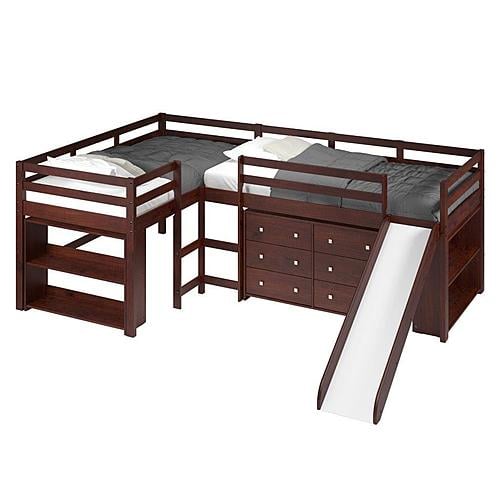 Donco 760 Double Twin L-loft Set-a In Dark Cappuccino Finish w/Casegoods by Donco
