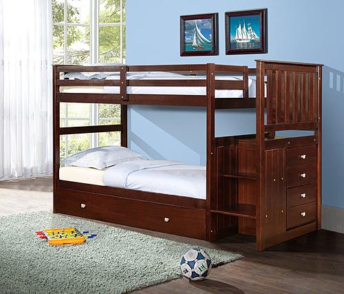 Mission Stairway Bunk Bed With Trundle Bed Dark Cappuccino Finish by Donco