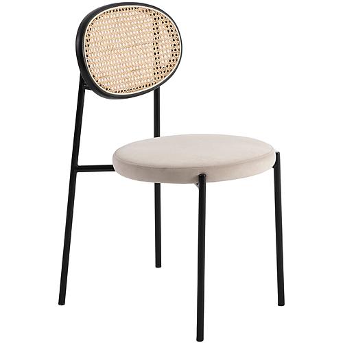 Euston Modern Wicker Dining Chair with Velvet Round Seat, Beige by LeisureMod