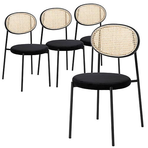 Euston Modern Wicker Dining Chair with Velvet Round Seat Set of 4, Black by LeisureMod