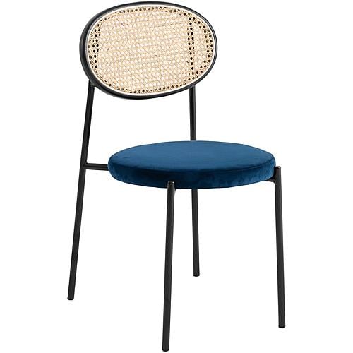 Euston Modern Wicker Dining Chair with Velvet Round Seat, Navy Blue by LeisureMod