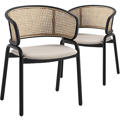 Ervilla Modern Dining Chair With Stainless Steel Legs Velvet Seat and Wicker Back, Beige, Set of 2 by LeisureMod