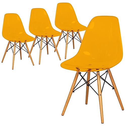 Dover Molded Side Chair, Set of 4, Transparent Orange by LeisureMod