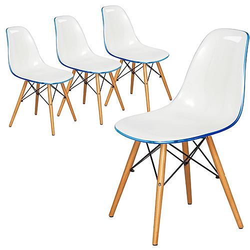 Dover Molded Side Chair, Set of 4, White Blue by LeisureMod