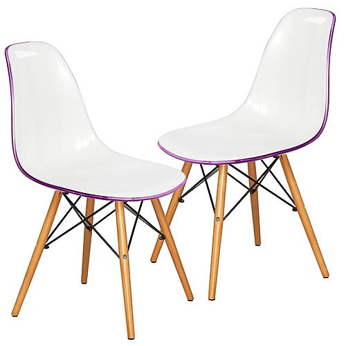 Dover Molded Side Chair, Set of 2, White Purple by LeisureMod